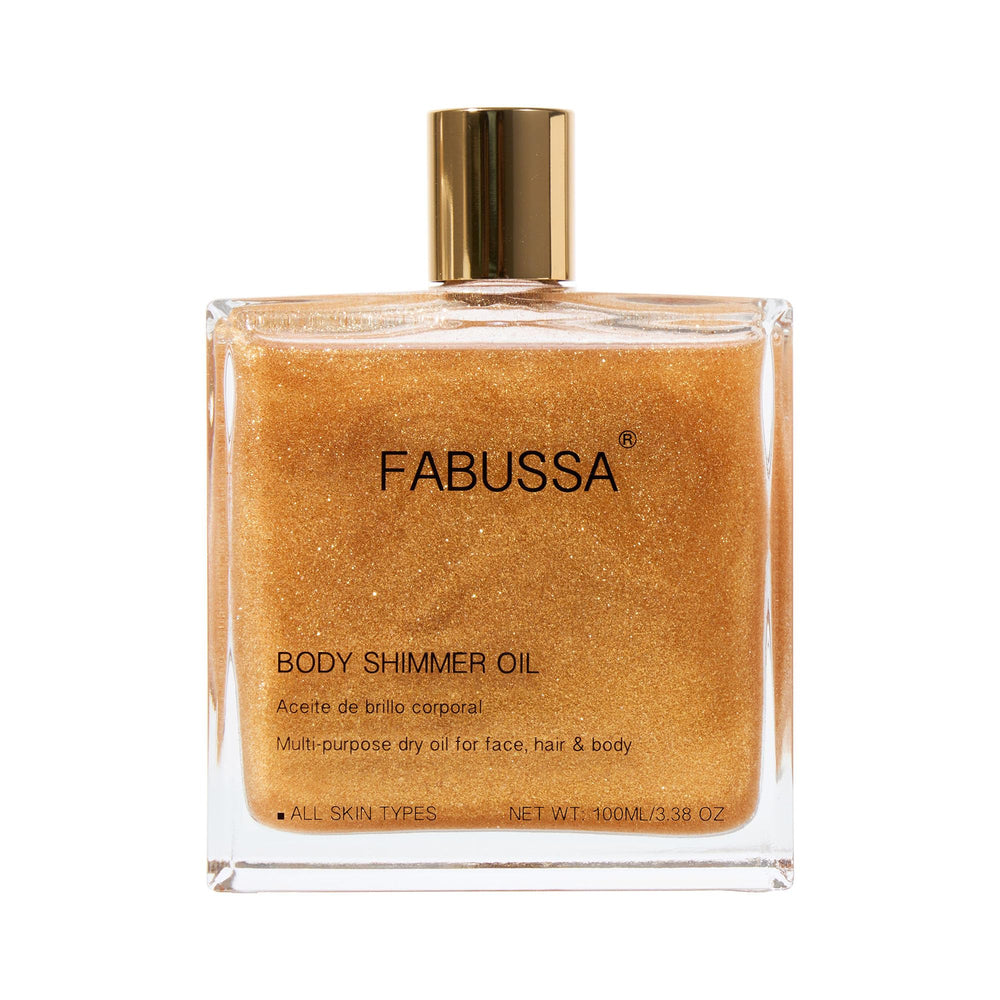 Fabussa huile scintillante : bouteille étincelante prête pour l’application sur la peau.