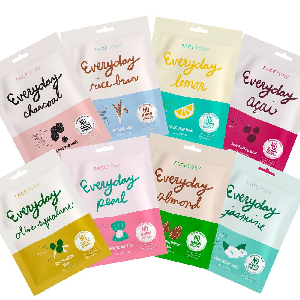 FACETORY ensemble de 8 masques visage pour une routine hydratante et lumineuse