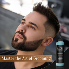 FACON clear gel enhances straight-razor visibility for accurate edging.