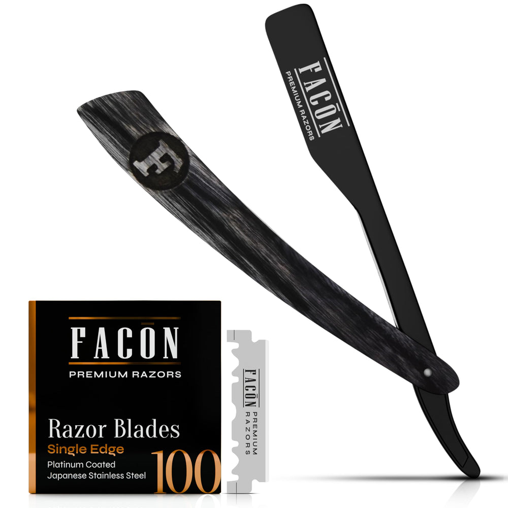 Facón rasoir droit kit professionnel, ensemble complet pour une coupe nette à domicile.
