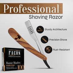 FACON rasoir droit avec lames platine pour une coupe nette et durable.