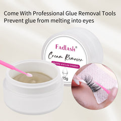 FADLASH Application contrôlée de la crème démaquillante sur les extensions.