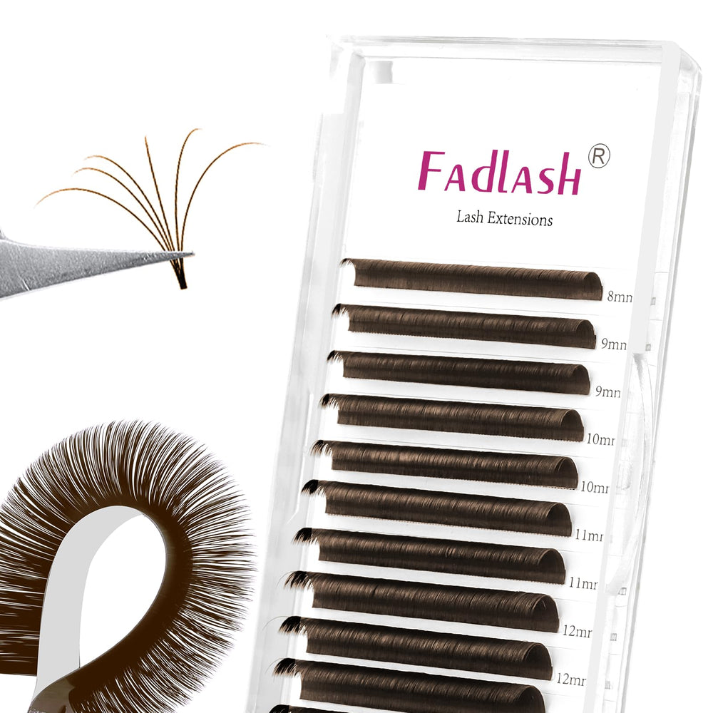 Extensions FADLASH brunes, cils brun foncé, volume durable et confort quotidien.