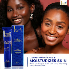 Peau lumineuse après l'application FAIR & WHITE, éclat naturel.