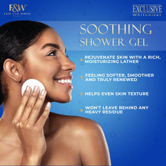 FAIR & WHITE Exclusive gel douche, peau nourrie et confort après usage.
