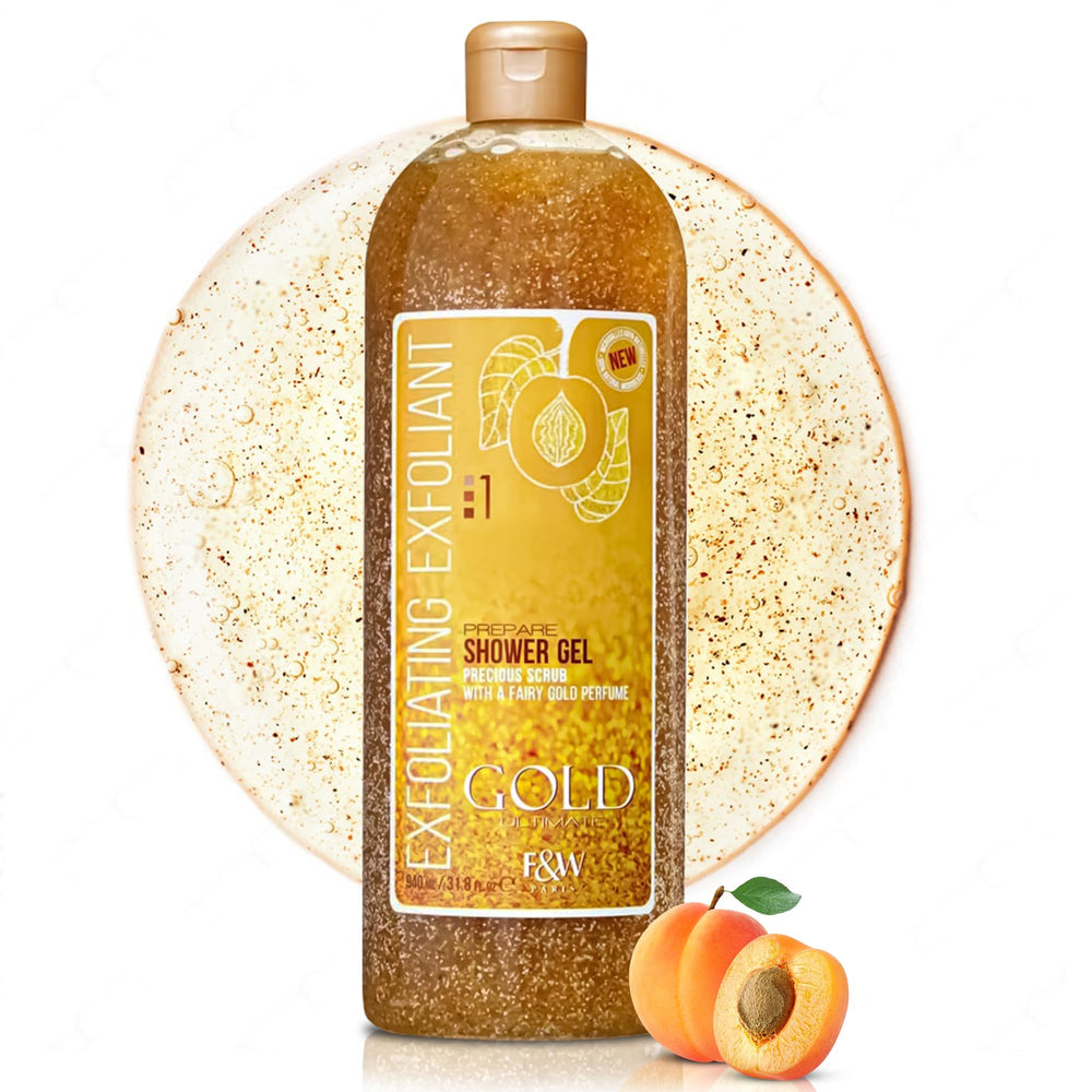 FAIR & WHITE Gommage Doré – bouteille prête à revitaliser la peau après la douche.