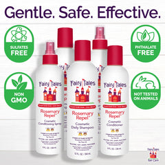 Fairy Tales Rosemary Repel – ingrédients clés indiqués sur l'emballage.