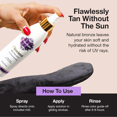 Gants inclus Fake Bake pour éviter les taches lors du bronzage.
