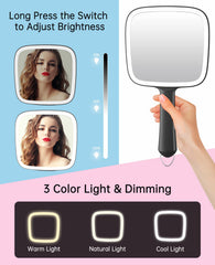 Miroir Famihomii main portable et lumineux, idéal en voyage.