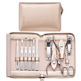 Système FAMILIFE dans sa trousse cuir rose, rangement pratique pour vos outils de manucure.