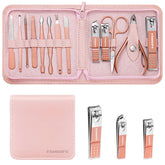 Kit FAMILIFE ensemble manucure 13 pièces avec étui rose, pratique pour voyage et entretien des ongles.