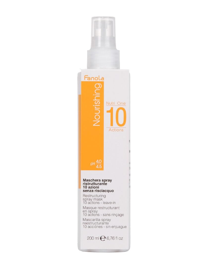 Fanola Soin Spray Réstructurant, flacon spray, soin capillaire protégeant des outils chauffants tout en nourrissant.