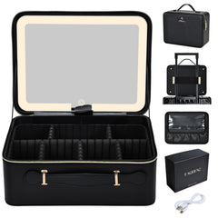 Faquenc sac maquillage avec miroir LED plein écran pour retouches en déplacement