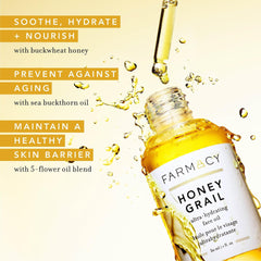 Texture rapide d'absorption de Farmacy Honey Grail pour une peau lumineuse.