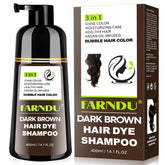 Farndu Dark Brown Hair Dye Shampoo bottle pour for easy at home color