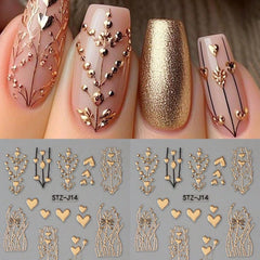 FBABFBUO Arbre doré sur stickers ongles, profondeur visuelle.