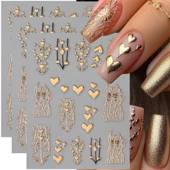 FBABFBUO Coeurs dorés bronze sur stickers pour ongles, effet festif.