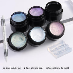 Gel-builder Fcozpjk bleu iris é pour effet miroir sur ongles.