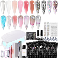 Kit Fcozpjk gel poly avec lampe UV pour des extensions durables.