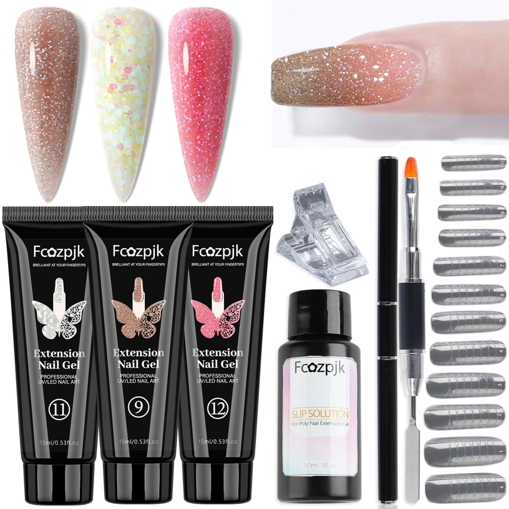 Kit Fcozpjk gel poly glitter brun irisé pour une manucure durable et chic