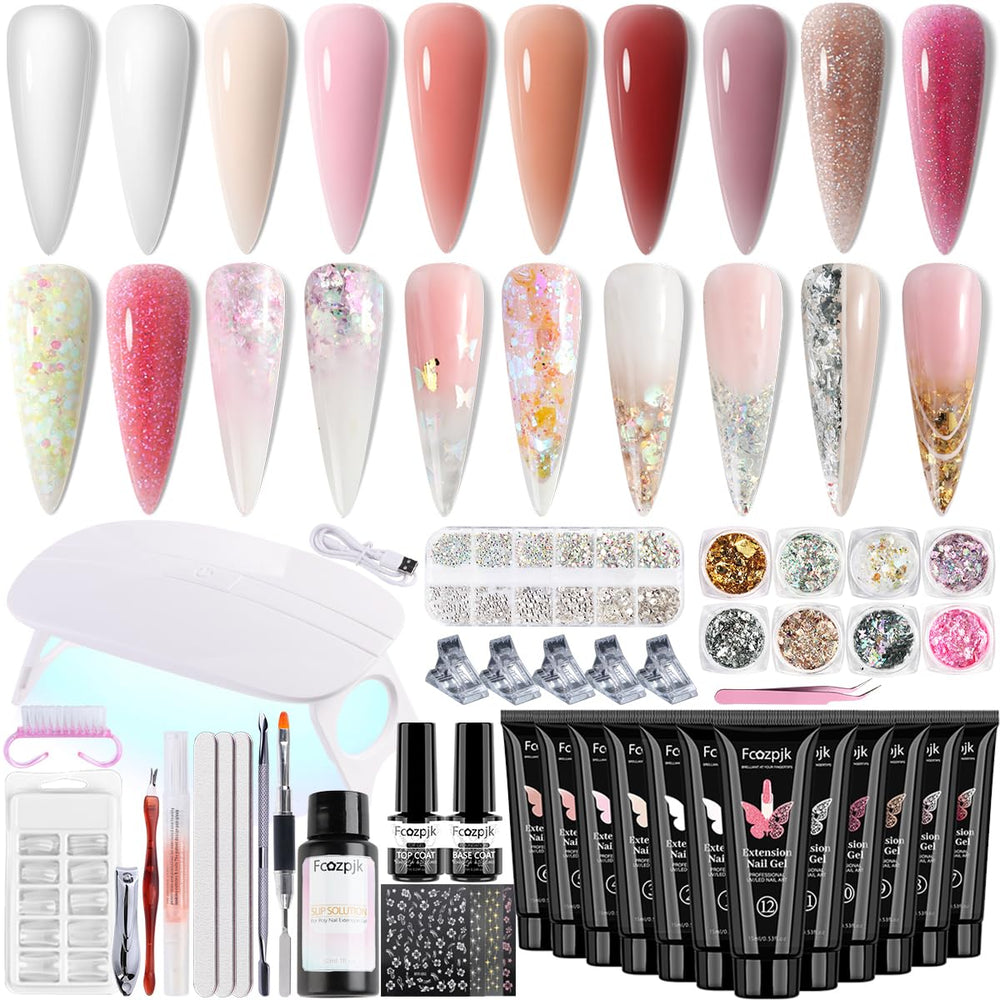 Kit Fcozpjk poly gel pour extensions d’ongles avec plusieurs teintes et outils