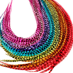 Feather Headz extensions arc-en-ciel Grizzly, longueur 9–14 po, couleur vive pour un look boho.