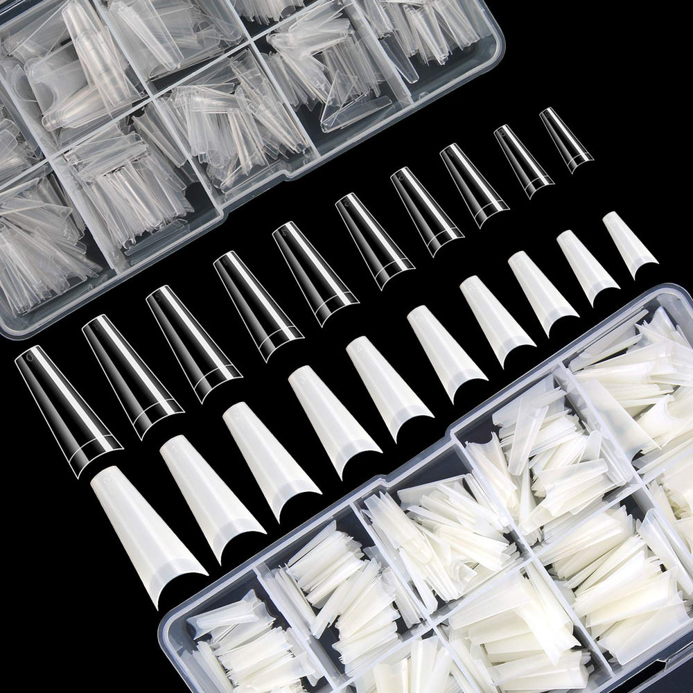 FEBSNOW pointes d’ongles coffin ballerina transparentes avec boîtes de rangement pratiques.