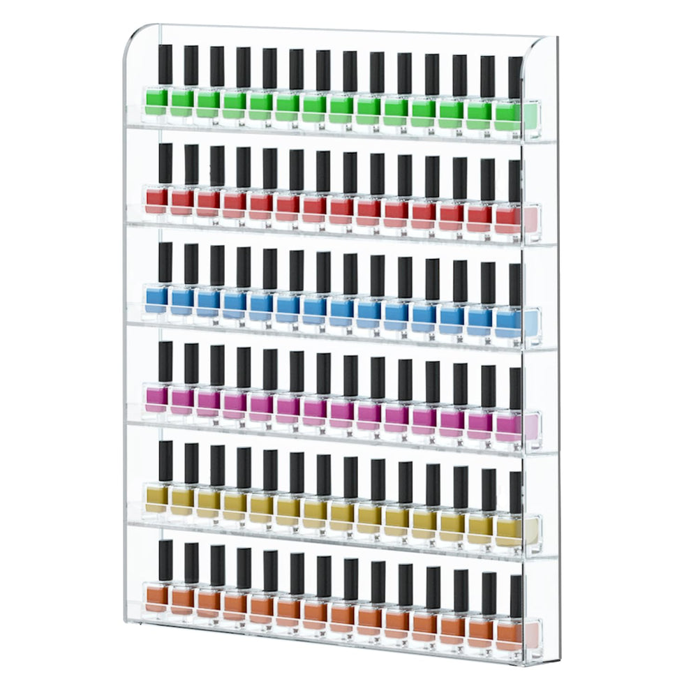 FEMELI étagère murale pour vernis, six rangées, visibilité claire des couleurs.
