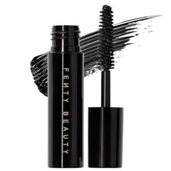 Fenty Beauty Hella Thicc mascara deluxe sample packaging close-up shows premium branding and travel-friendly design.