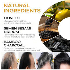 F FENG PEI black shampoo bar lather forming on hair for cleansing