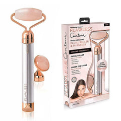 Rouleau visage Finishing Touch Flawless Contour en quartz rose, stimulation de la circulation et éclat.