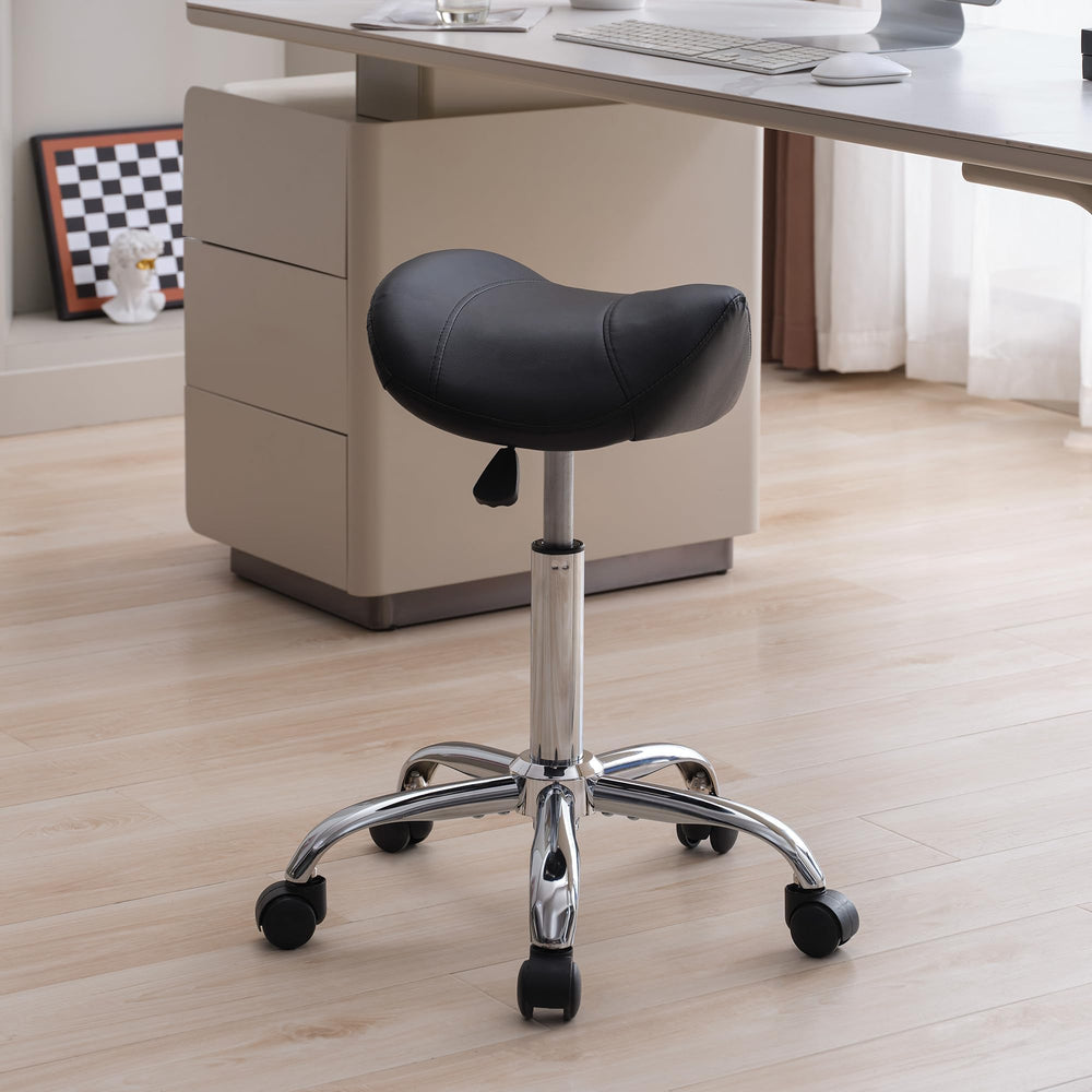 FIRAVOE tabouret selle roulante avec hauteur ajustable pour un confort personnalisé.