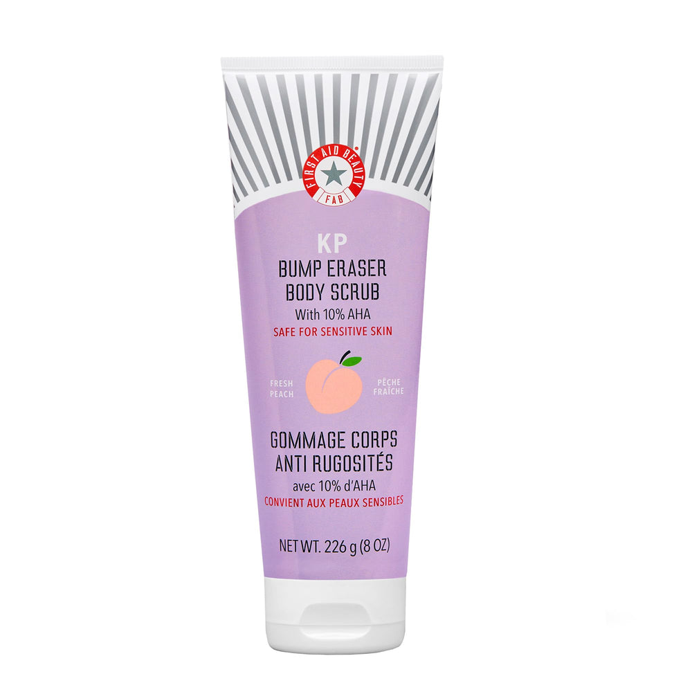 First Aid Beauty KP Bump Eraser pot gommage corporel; peau plus lisse après l'utilisation.