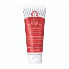 First Aid Beauty Skin Rescue Gel matifiant en flacon, peau plus nette et moins brillante.