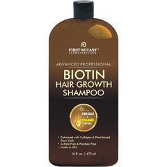First Botany Shampoing Repousse – bouteille montrant le soin du cuir chevelu et de l'hydratation.