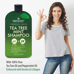 First Botany Shampoing Arbre à thé - étiquette sans sulfates et sans parabènes.