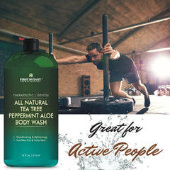 First Botany Tea Tree Mint Body Wash ingredients include tea tree, cranberry, and pomegranate oils