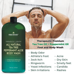 Close-up shows rich lather from First Botany Tea Tree Mint Body Wash