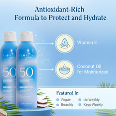 Florida Glow SPF 50 Spray – bouteille 2-pack, pratique à emporter.