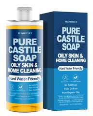 FLOWHYET Savon Castille Pur en bouteille, nettoyage en douceur pour la peau.