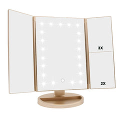 Flymiro Miroir à trois volets lumineux pour un maquillage précis grâce à l’éclairage intégré.