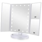 Flymiro miroir maquillage tri-fold éclairé avec 21 lampes LED pour un maquillage précis.