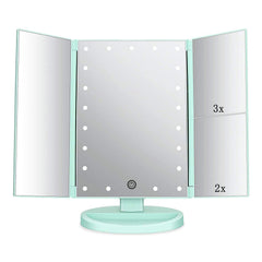 Flymiro Miroir tri-fold lumineux avec zoom 3x/2x pour un maquillage précis.
