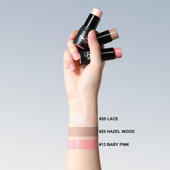 FOCALLURE contour stick application on skin demonstrates blendable rose blush for natural flush.