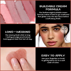 FOCALLURE Crème Blush en application sur yeux et joues, fini harmonieux et durable.
