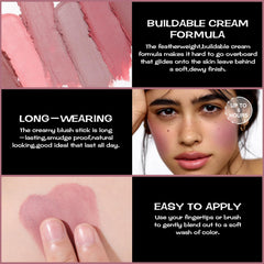 FOCALLURE Blush Stick Longue Tenue, tenue durable sur les pommettes.
