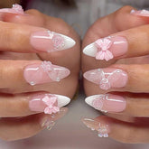 Foccna: ongles presse rose avec fleurs 3D, pour une manucure rapide et tendance.