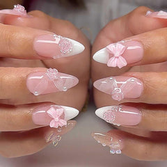 Foccna: ongles presse rose avec fleurs 3D, pour une manucure rapide et tendance.