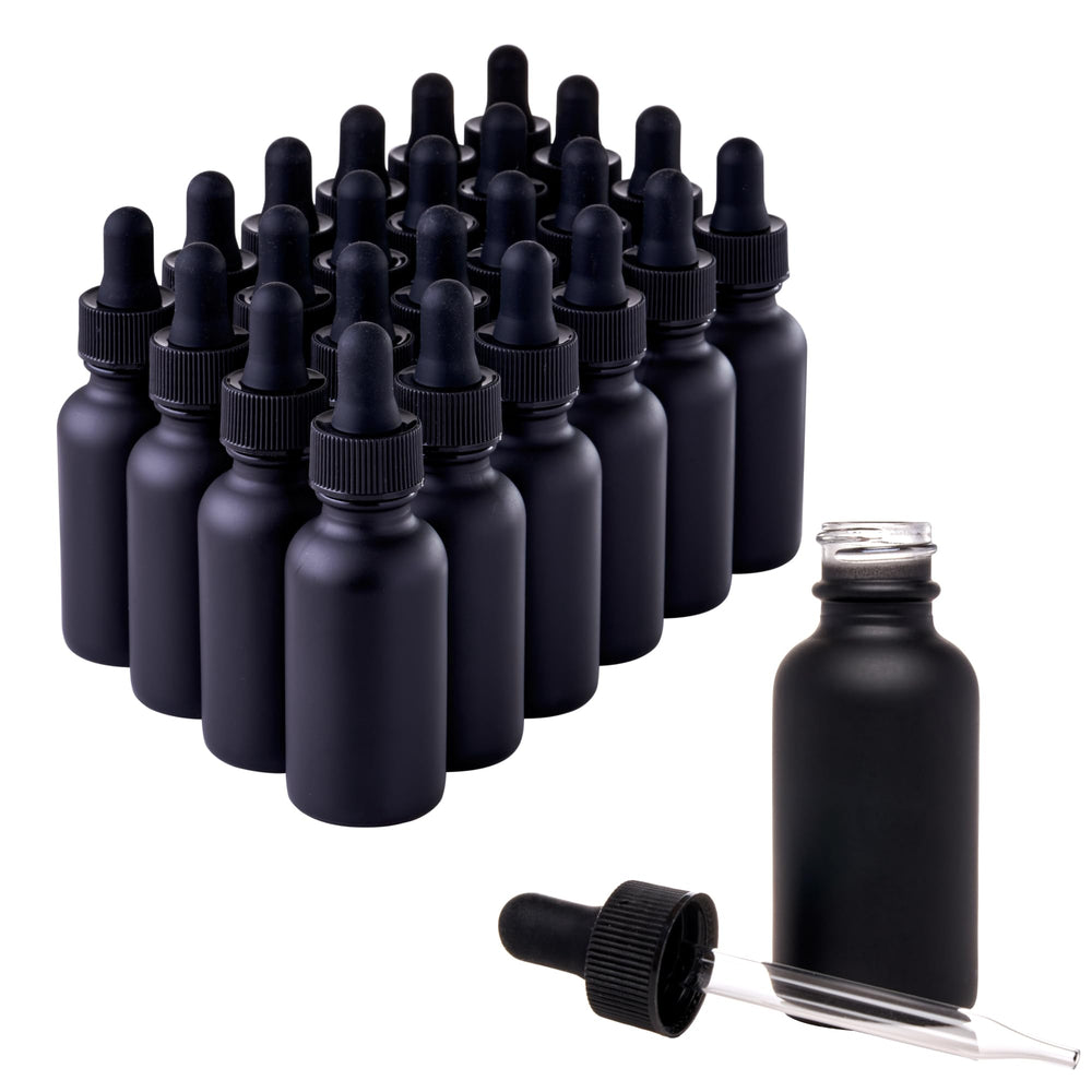Focus Nutrition: ensemble de bouteilles en verre noir 1 oz avec compte-gouttes, prêt pour huiles essentielles.