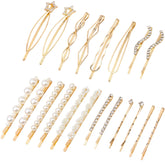 Barrettes Folansy dorées avec perles artificielles, parfaites pour un look mariage.